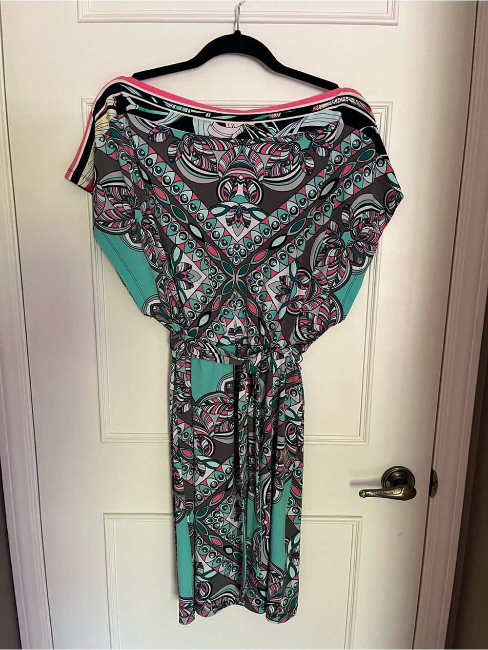 Jennifer Lopez Teal Pink Black Patterned Mini Dress